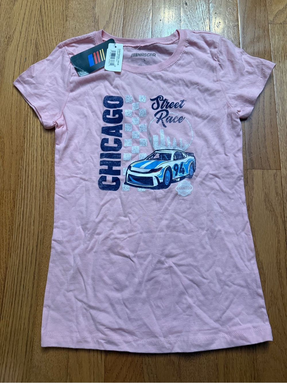 Nascar Pink Girls' Chicago Street Race Graphic Tee with Blue Car